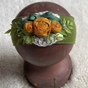 Green & Golden Mustard Floral Lace Headband